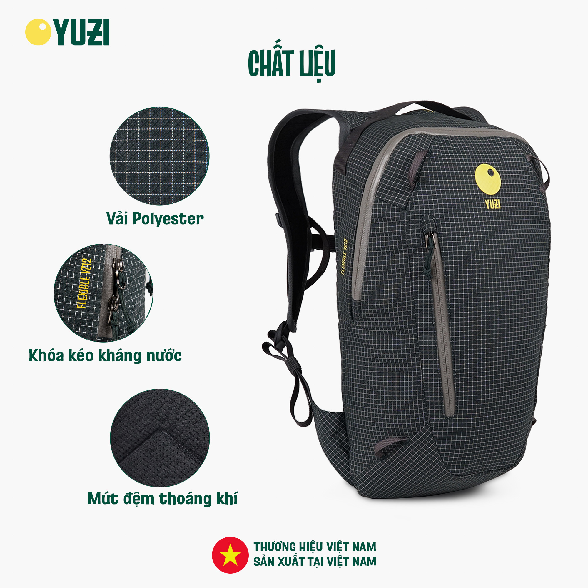 Balo leo núi trekking Việt Nam dung tích 12 lít Yuzi Flexible YZ12
