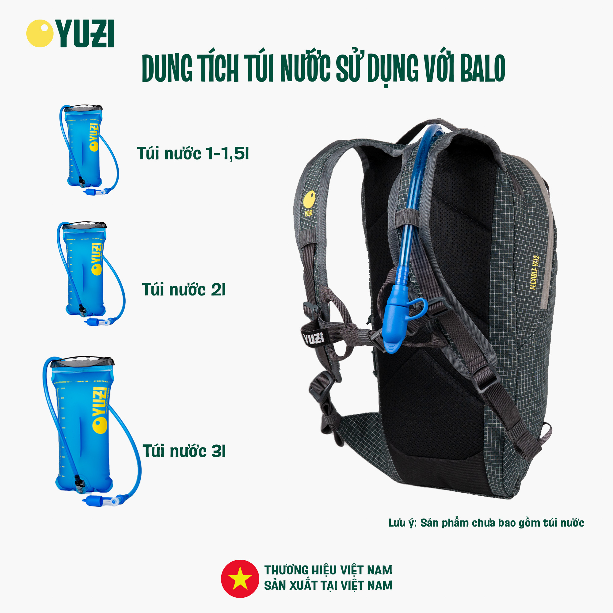 Balo leo núi trekking Việt Nam dung tích 12 lít Yuzi Flexible YZ12