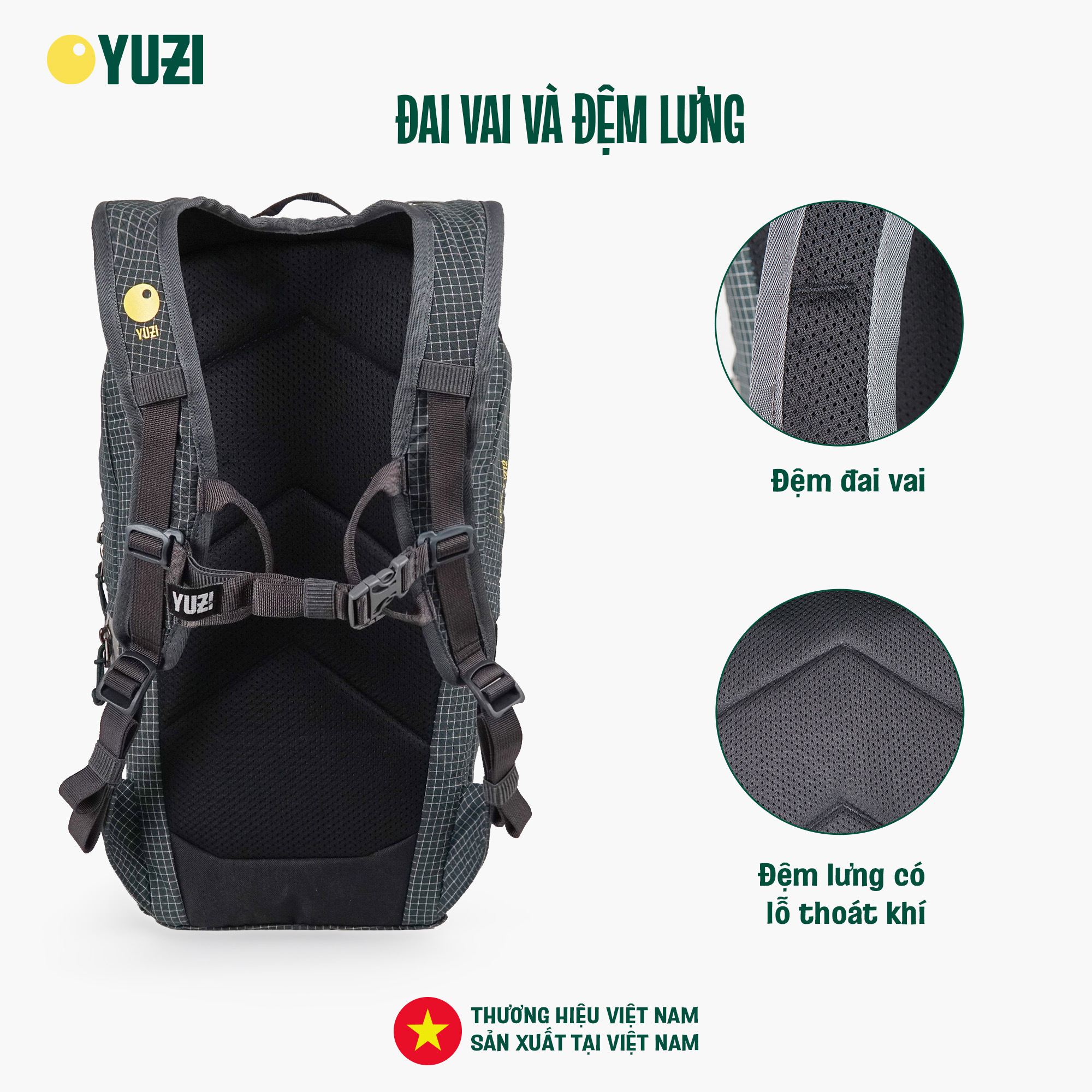 Balo leo núi trekking Việt Nam dung tích 12 lít Yuzi Flexible YZ12