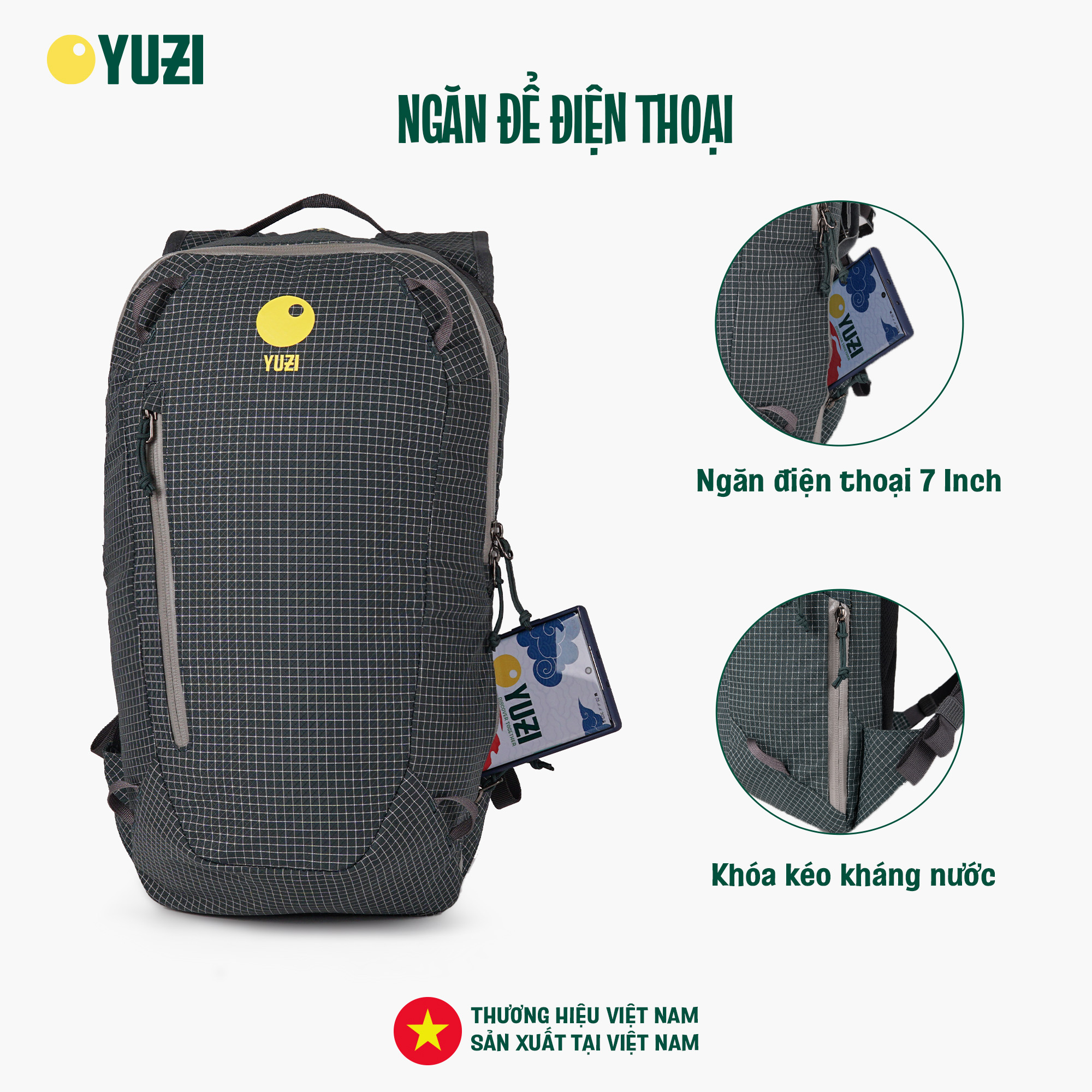 Balo leo núi trekking Việt Nam dung tích 12 lít Yuzi Flexible YZ12